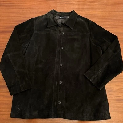 (R) Chaqueta de Gamuza Mujer Talla XL Negro Cuero Botón Blazer Ligero Foto 1 de 4