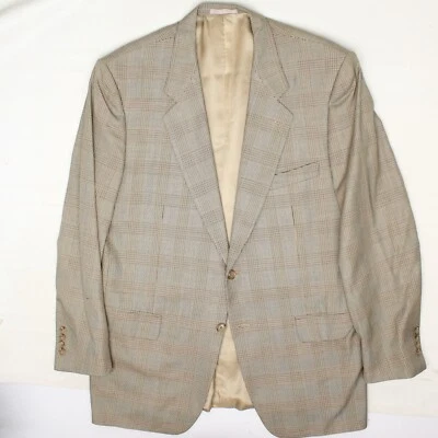 Corneliani Mens Sport Coat 44L Beige Light Brown Plaid Wool Silk Jacket Italy - Image 1 of 4