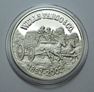 Rare WELLS FARGO 150th ANN. 1852-2002 1 Troy oz.999 Silver PROOF Round Coin - Picture 1 of 3