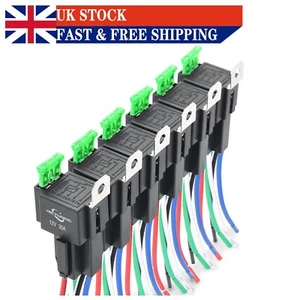 6 Pack 5 Pin Fuse Relay Switch Harness Set Universal SPDT 14AWG Fuse 30A 12V UK - Picture 1 of 9