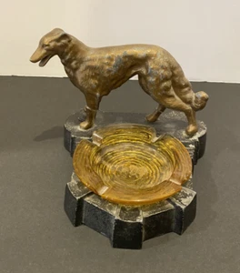 ANTIQUE NUART METAL BORZOI WOLFHOUND ART DECO SCULPTURE ASHTRAY CIRCA 1920-1930s - Picture 1 of 16