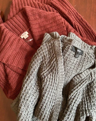 Lot of 2 Mossimo Supply Women's SZ MED Chunky Knit Long Cardigans Open Front - Image 1 of 4