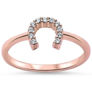 Damen Hufeisen Finger-Ring 925 Sterling-Silber Rosegold vergoldet Zirkonia Q7 - Bild 1 von 3