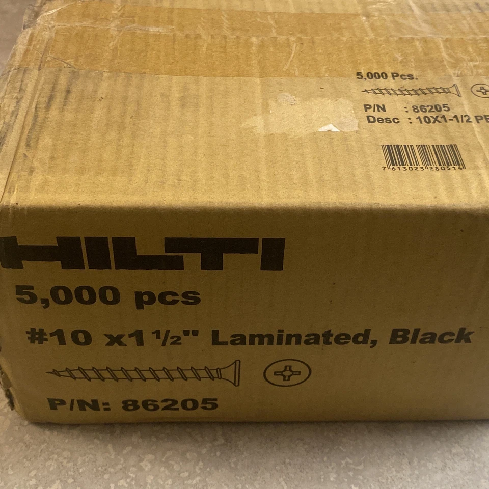 (5000 piezas) Hilti 86205 #10 x 1-1/2" Tornillos Laminados, Negro, ¡¡Envío Gratis!!! Foto 1 de 1