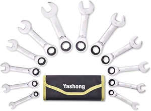 Yashong 12-Piece Stubby 8-19Mm Metric Ratcheting Wrench Set, Professional Chrome - Picture 1 of 7