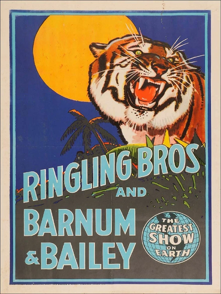 RINGLING BROTHERS BARNUM & BAILEY TIGER 16" HEAVY DUTY USA MADE METAL ADV SIGN - Image 1 of 1