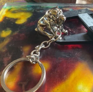 Dunhill Style Silver Plate Figural Bulldog & Collar Bull Dog Keyring Keychain Nw - Picture 1 of 9