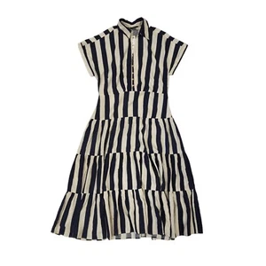 Zara Blue Cream Striped Short Sleeve Shift Dress Uk Women's Size L Bnwt EE134 - Picture 1 of 7