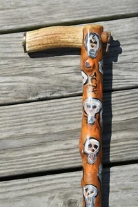 VTG SKULL CANE MEMENTO MORI STAG HANDLE WALKING STICK JR CHARLIE FAST PAINT JOB - Picture 1 of 18