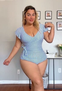 **Women Plus Size One Piece Swimsuit V Neck Mesh Tummy Control Bathing new 2025 - Picture 1 of 10