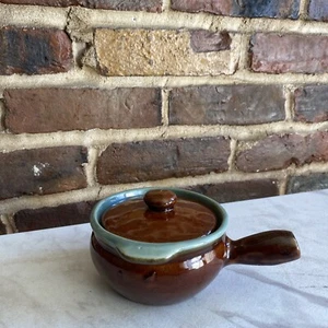 Vintage braun türkis Tropfbohne Chili Suppentöpfe einzeln mit Griffen - Bild 1 von 7
