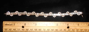 Vintage Heavy 925 Baguette Crystal/Rhinestone Fancy Swirled Tennis Bracelet! - Picture 1 of 22