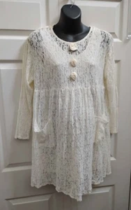 Contempo Women's Medium Maternity Top Off White Lace Long Sleeves Pockets VTG - Picture 1 of 13