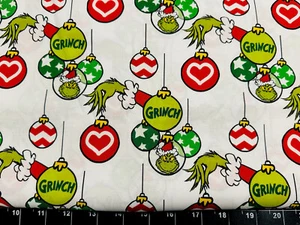 Tina Scrap 9"x21 Fabric Cotton Dr.Seuss How the Grinch Stole Christmas Ornaments - Picture 1 of 1