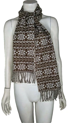 Bufanda Copo de Nieve Flecos Marrón D&Y Blanco Ancho Rectángulo Cálido Patrón Suave Foto 1 de 4