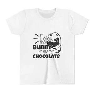 Easter Bunny Youth Tee, Follow the Bunny Shirt, Kids Easter Gift, Chocolate - Picture 1 of 105