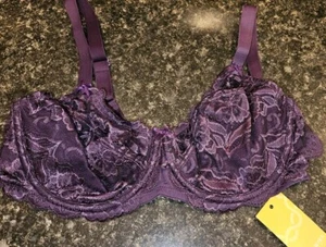 DELIMIRA Deep PLUM LACE Demi UNDERWIRE BRA No Padding 34D 34 D NEW WITH TAGS - Picture 1 of 8