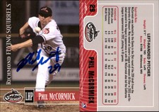 Phil McCormick Signed 2014 Grandstand Richmond Flying Squirrels  Card Auto AU