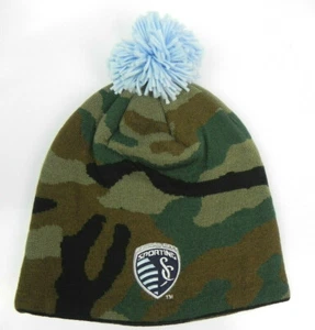 SPORTING KANSAS CITY SOCCER MLS CAMO KNIT RETRO ADIDAS POM BEANIE CAP HAT NEW! - Bild 1 von 4