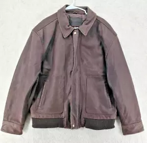 Cherokee Jacket Brown Lined Zipper Snap Collared Pockets Leather Men's L - Picture 1 of 8
