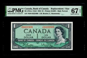 1954 $1 Bank of Canada (Star) PMG Gem Unc EPQ 67 - Picture 1 of 2