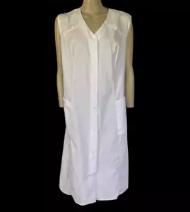 SHIFT Dress Uniform Style PolyCotton Sleeveless Button Front Pockets White Sz 16 - Picture 1 of 14