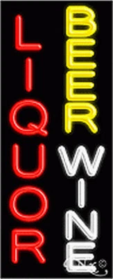 NEW "LIQUOR BEER WINE" 32x13x3 VERTICAL REAL NEON SIGN w/CUSTOM OPTIONS 11039