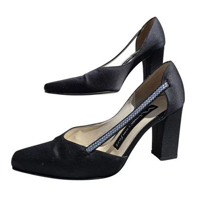 Nina comfort Black Satin square toe mid heel pumps size 5.5 - Image 1 of 4