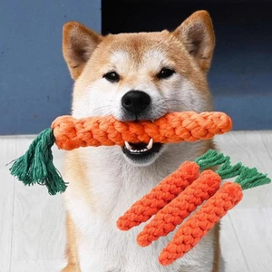 Carrot Dog Chew Toy Durable Braided Cotton Rope Bite Toy Puppy Molar Cleaning - Picture 1 of 31