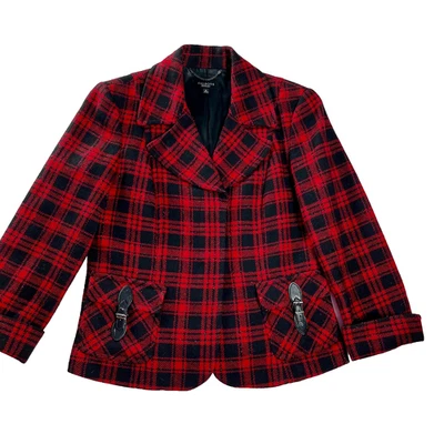 Chaqueta Blazer Talbots Rojo Negro Mezcla de Lana a Cuadros Talla 10 Foto 1 de 4