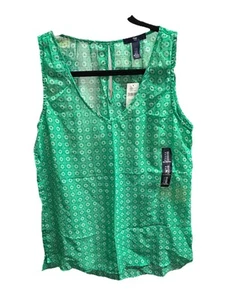 GAP Damen Top Gr. XS Grün & Blumenmuster V-Ausschnitt Ärmellos Sommer Chiffon - Bild 1 von 3