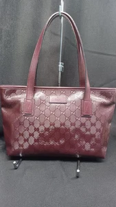 Auth Gucci Tote Bag Handbag Wine Red Bordeaux GG Implement Imprime Italy F/S JPN - Picture 1 of 14