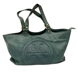 Tory Burch Bombe Blue Leather Medium Tote Purse - Picture 1 of 16