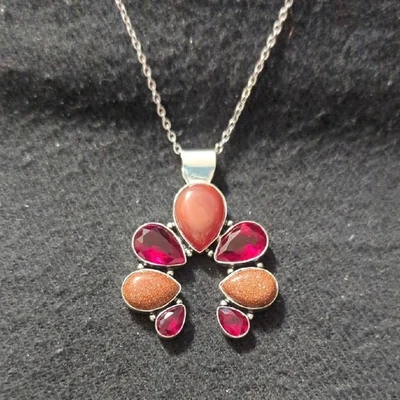 Покрытый серебром коричневый песчаник и агат драгоценный камень красный кристалл подвеска Naja - Изображение 1 из 4