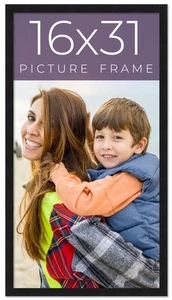 16x31 Frame Black Real Wood Picture Frame Width 0.75 inches | Interior Frame Dep - Picture 1 of 10
