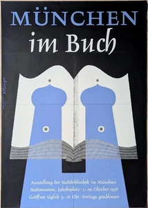 Poster Plakat - Siebdruck - Bücher Vintage Literatur Geschichte - München 1958 - Bild 1 von 1