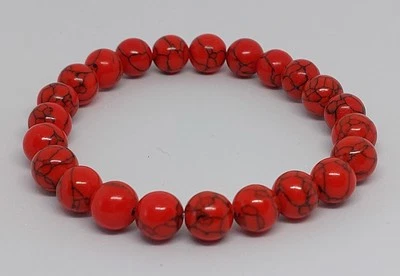 Naturstein Perlenarmband Roter Howlith  8mm Schmucksteinperlen - Bild 1 von 4