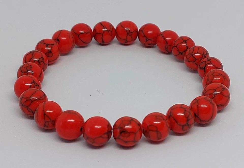 Naturstein Perlenarmband Roter Howlith  8mm Schmucksteinperlen - Bild 1 von 4