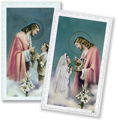 Personalized First Holy Communion Laminated Remembrance Prayer Cards Set of 24