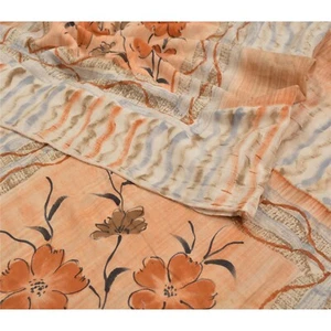 Sánskriti Vintage Crema Saris Pura Crepé Seda Tela Artesanal Impreso Decoraci... - Imagen 1 de 9
