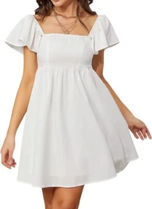 Exlura Women’s Casual White Short Sleeve Summer Dress High Waist A-Line•NWT - Picture 1 of 12