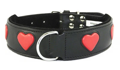 4DOGGIES Black Staffie Dog Collar Red Heart Staffy Staffordshire Bull Terrier Bulldog