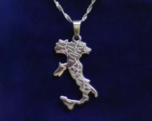 Italien Karte Anhänger Kette Halskette mit Geschenkbeutel, Silber Metall Sizilien Sardinien - Bild 1 von 3