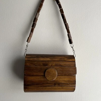 Vintage Wood Wooden Slat Handbag Purse, Metal Closure, Fully lined - Image 1 of 4