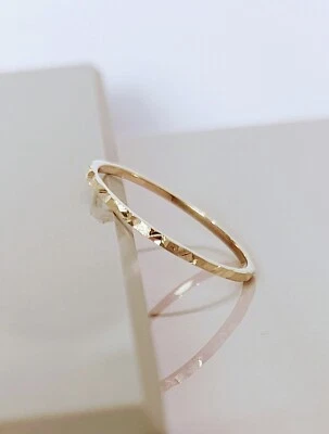 Dainty Nugget Diamond Cut Ring – 14k 10k Solid Gold Stacking Band - Image 1 of 3