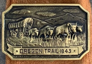 1978 Oregon Trail Solid Brass Belt Buckle Ben Franklin DW-3657 w/ Leather Pouch - Picture 1 of 7