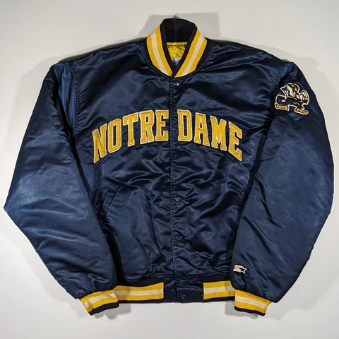 Vintage 80s Notre Dame Starter Bomber Jacket Men's Size XL Blue Cover