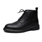 Men Thick Soled High Top Ankle Boots Mens Wing Tip Carved Lace Up Cowboy Shoes