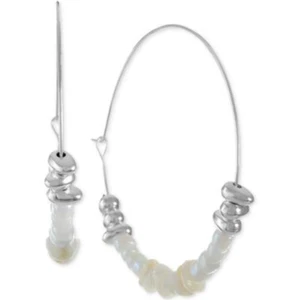 STYLE & CO SILVER-TONE WHITE MULTI-BEAD LARGE HOOP EARRINGS 2.1" NWT BRAND NEW - Picture 1 of 1