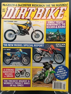 DIRT BIKE SEP 97 Kaw KX80 & 100 DeCoster/McGrath's new RM's KLX365 vs XR400 - Image 1 of 4